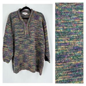Vintage Spice sweater 2X  popover 1/4‎ Button VIBES colorful 90s Funky Y2K Wacky